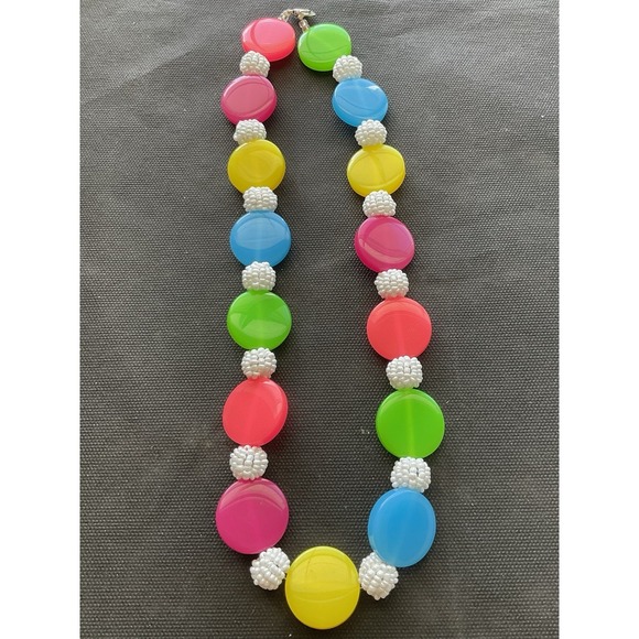 Estate Jewelry - Vintage bright disc Multi Color resin bead necklace Estate Jewelry